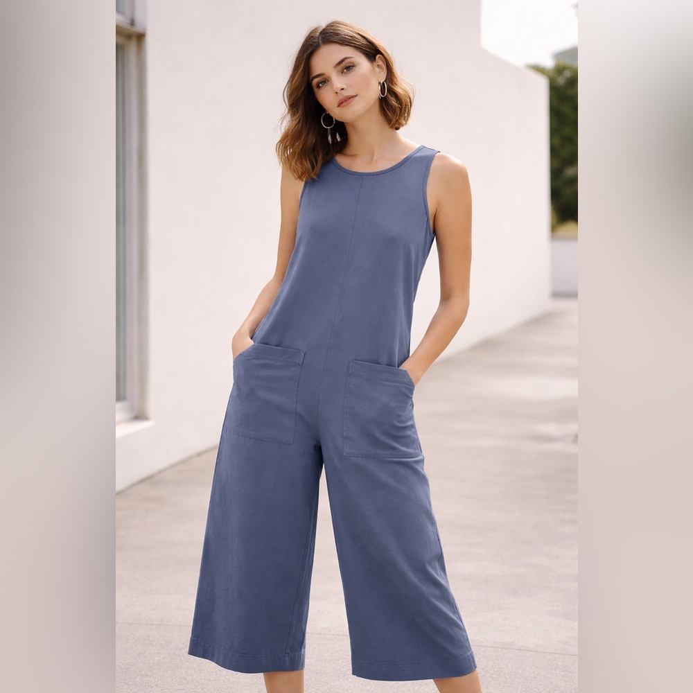 Everlane Wide Leg Jumpsuit Romper Blue Sleeveless Pockets Minimalist‎ Casual XXS